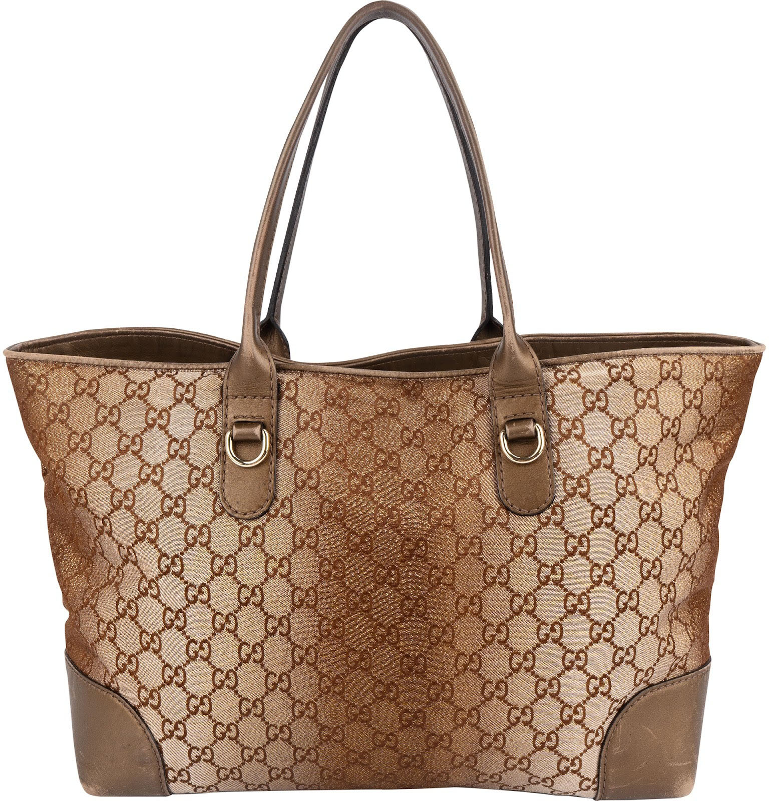 Gucci Gucci GG Shimmer Monogram Heart Charm Tote Handbag Bruin