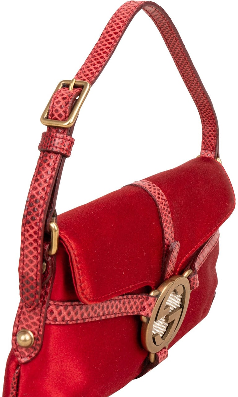 Gucci Gucci Satin Crystal GG Micro Flap Bag Handbag Rood