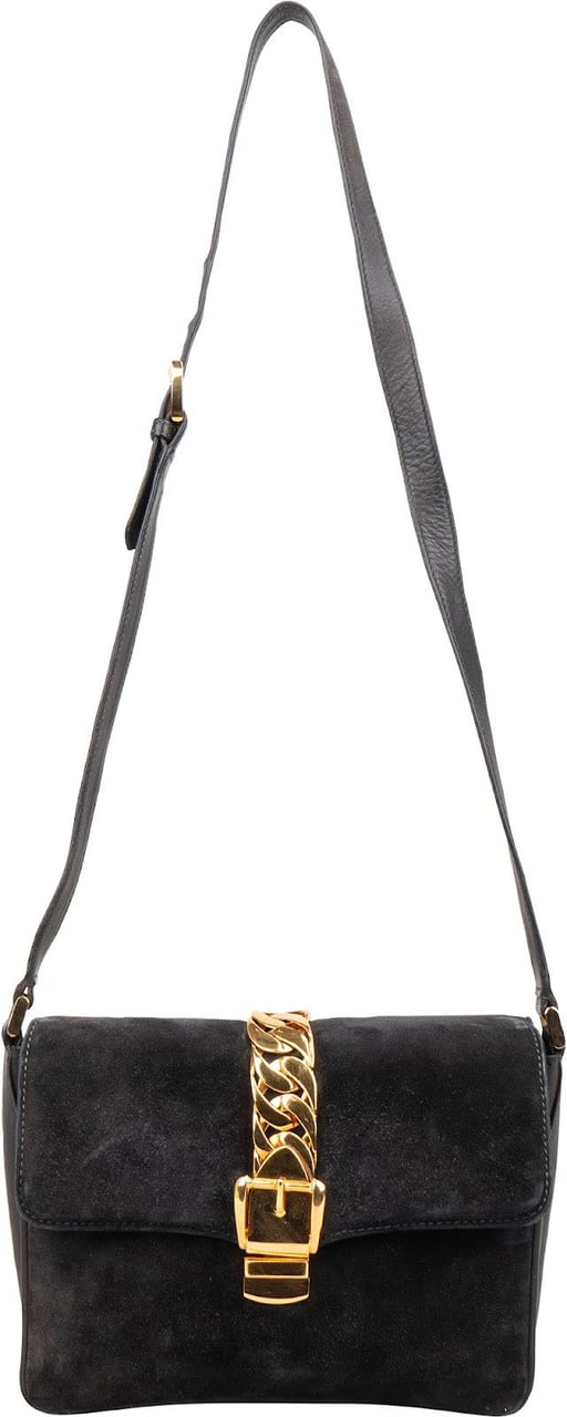 Gucci Suede Sylvie Small Crossbody Bag Zwart