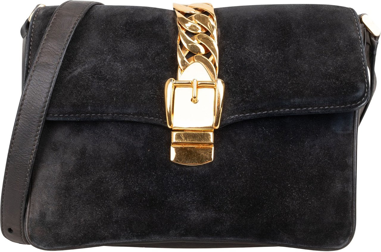 Gucci Suede Sylvie Small Crossbody Bag Zwart