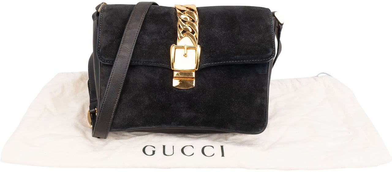 Gucci Suede Sylvie Small Crossbody Bag Zwart