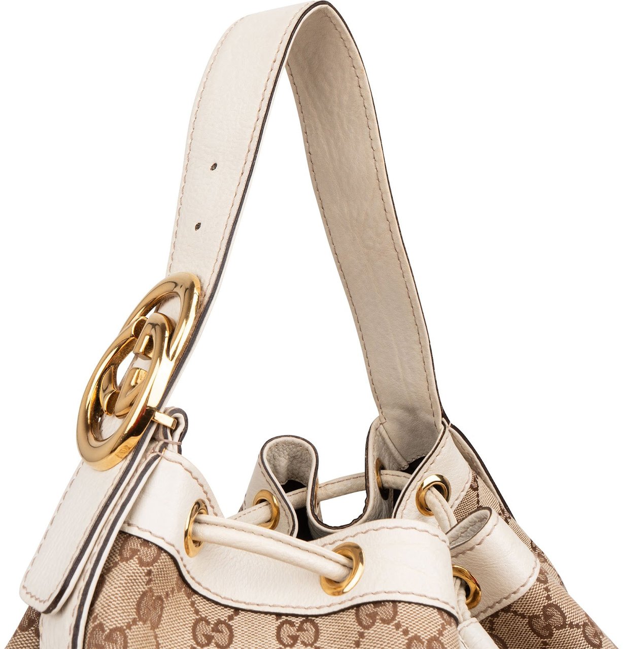 Gucci Gucci Monogram GG Canvas Tassel Drawstring Shoulder Bag Beige
