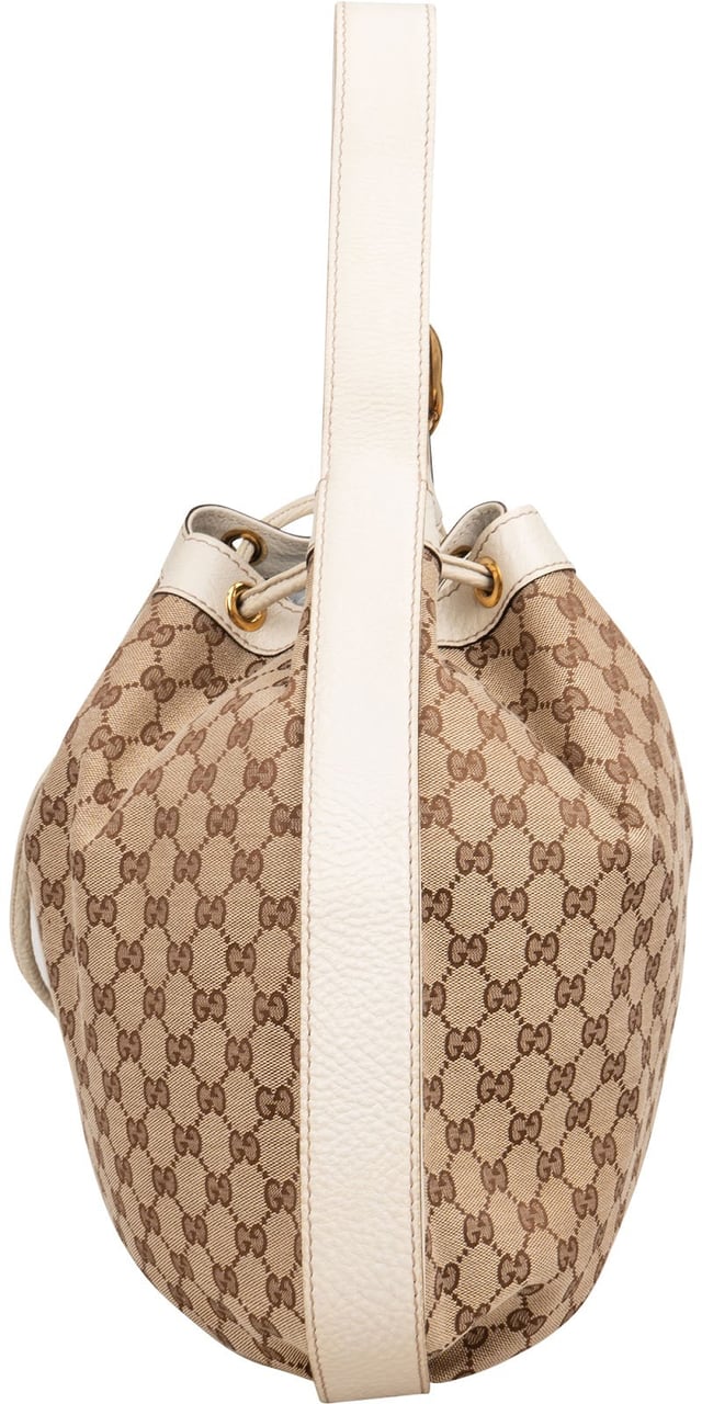 Gucci Gucci Monogram GG Canvas Tassel Drawstring Shoulder Bag Beige