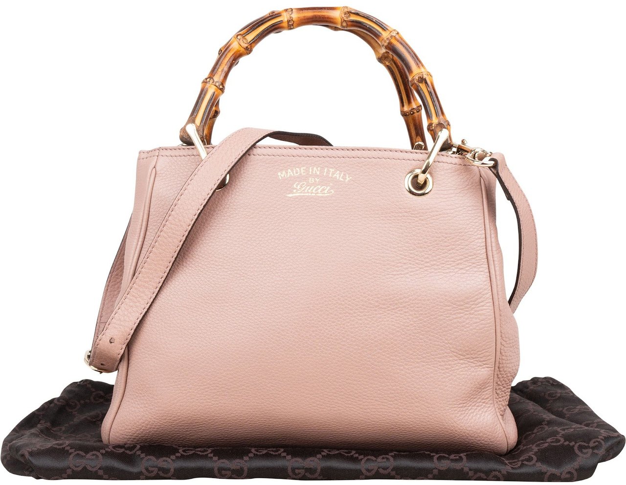 Gucci Pink Leather Bamboo Handbag Roze