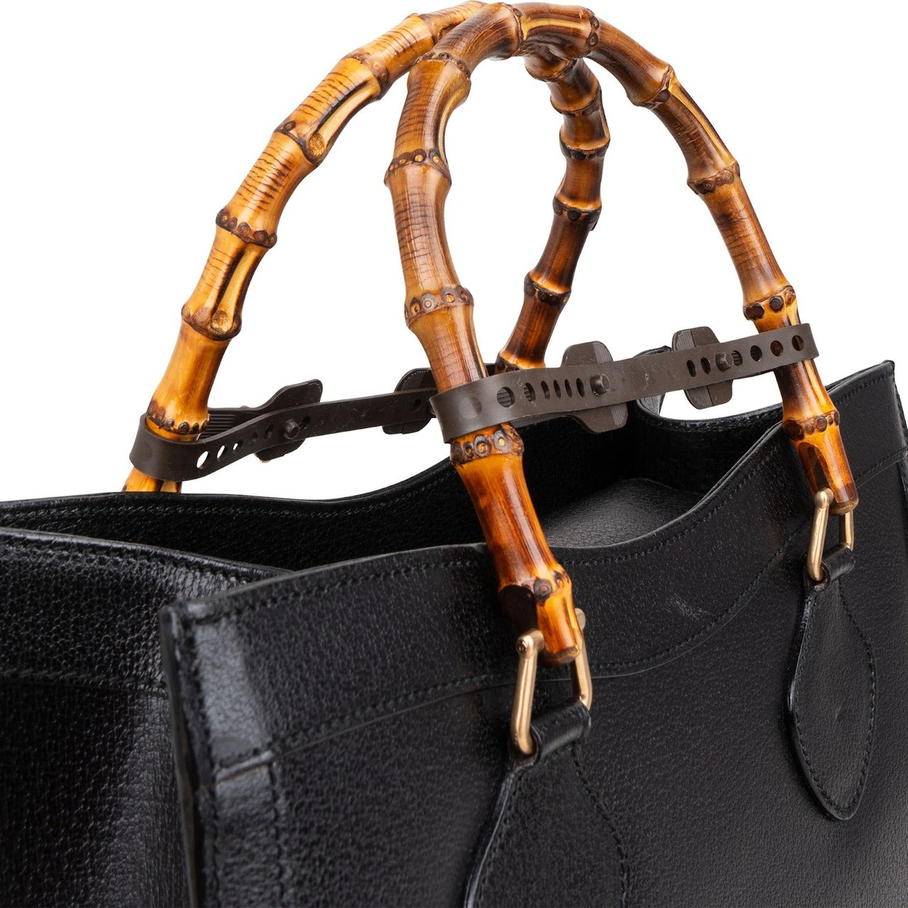 Gucci Gucci Black Leather Bamboo Handle Handbag Zwart