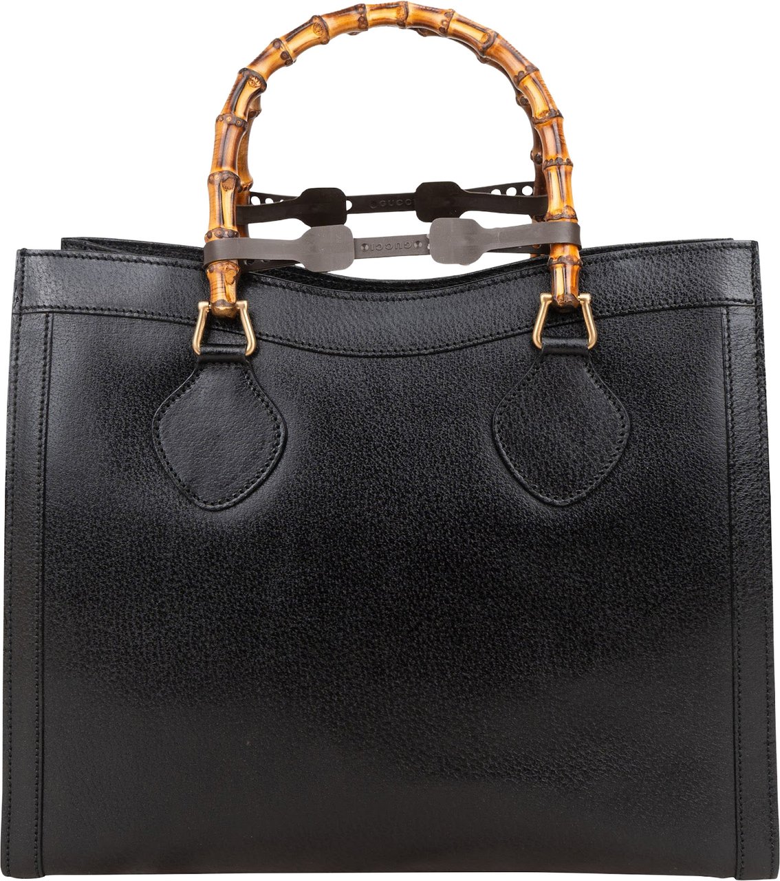 Gucci Gucci Black Leather Bamboo Handle Handbag Zwart