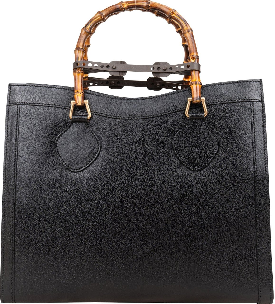 Gucci Gucci Black Leather Bamboo Handle Handbag Zwart