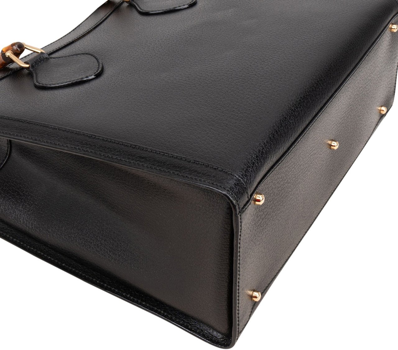 Gucci Gucci Black Leather Bamboo Handle Handbag Zwart