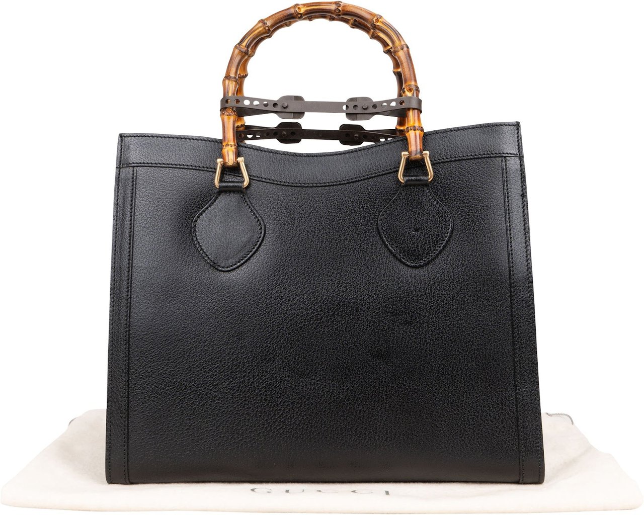 Gucci Gucci Black Leather Bamboo Handle Handbag Zwart