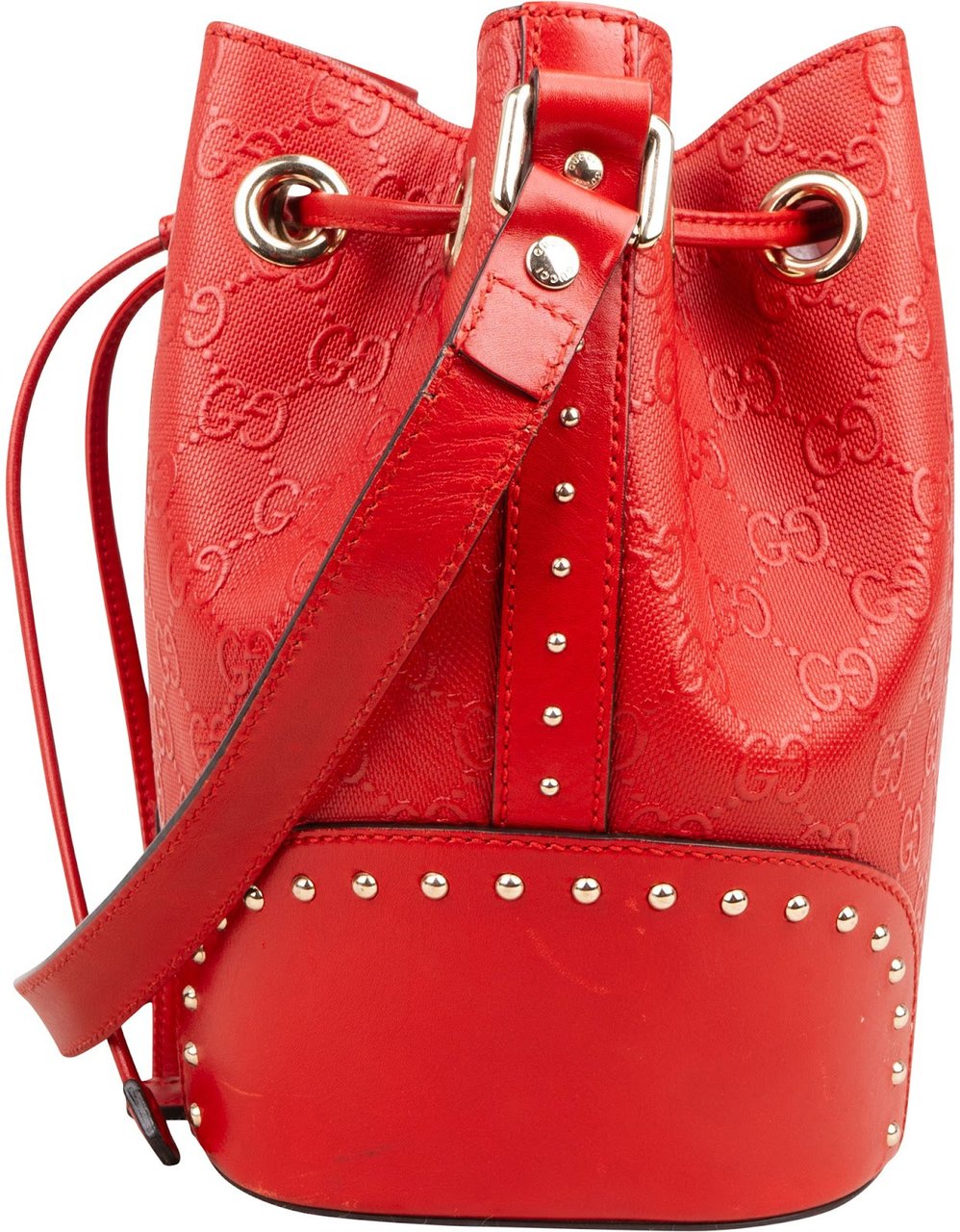 Gucci Gucci Guccissima Leather Studded Bucket Crossbody Bag Rood