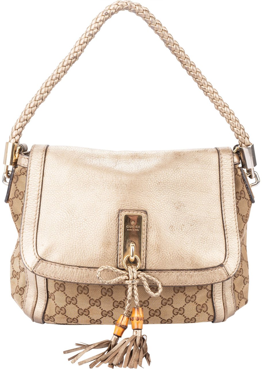 Gucci Gucci GG Monogram Braided Leather Bamboo Handbag Divers