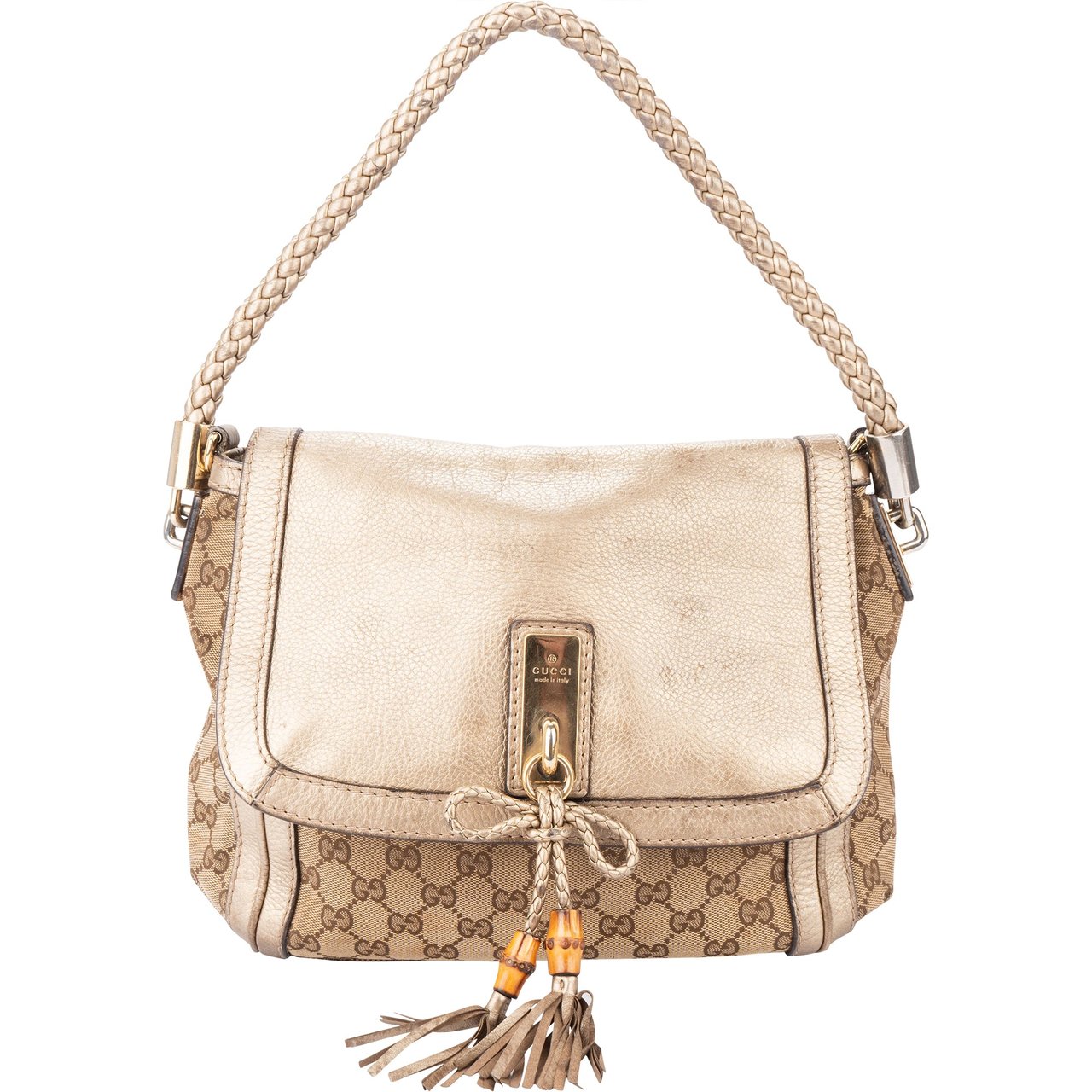 Gucci Gucci GG Monogram Braided Leather Bamboo Handbag Divers