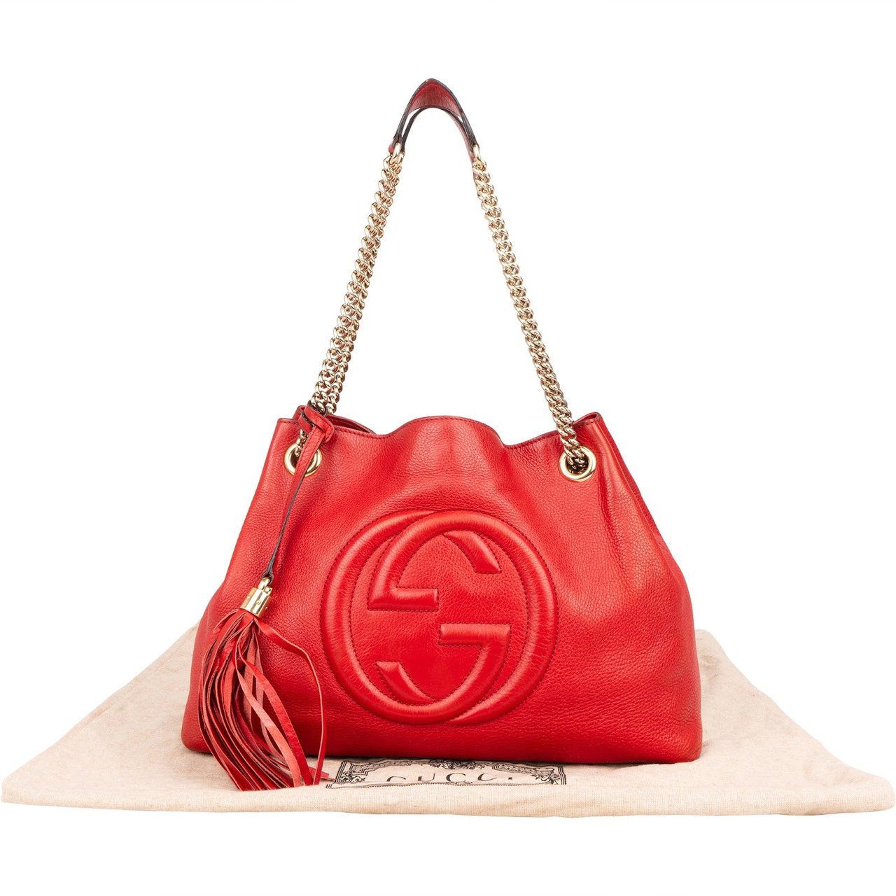 Gucci Gucci Grained Leather Soho Chain Shoulder Bag Rood
