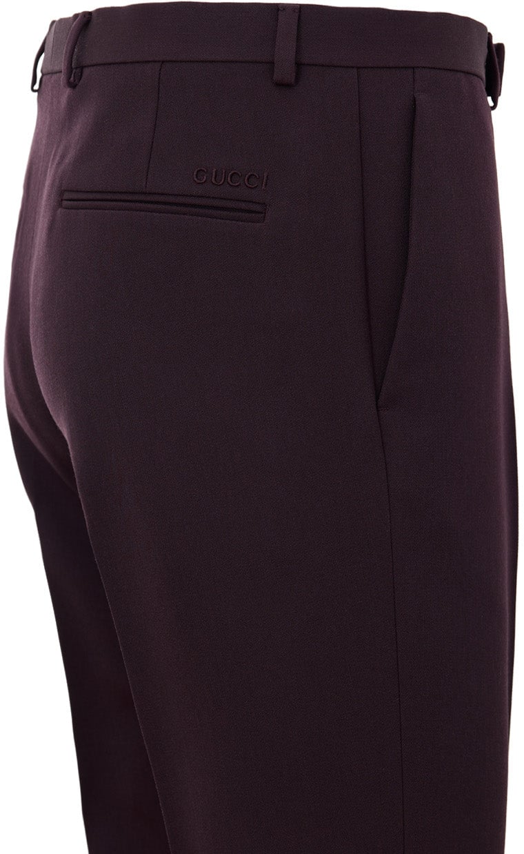 Gucci Bordeaux Tailored Trousers with Gucci Logo Embroidery Maroon