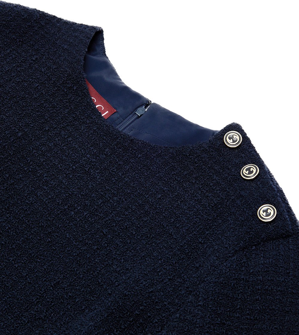 Gucci Blue Bouclé Dress with Gucci Logo Buttons Blauw