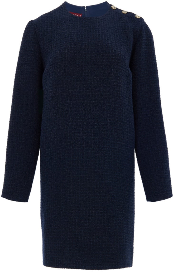 Gucci Blue Bouclé Dress with Gucci Logo Buttons Blauw