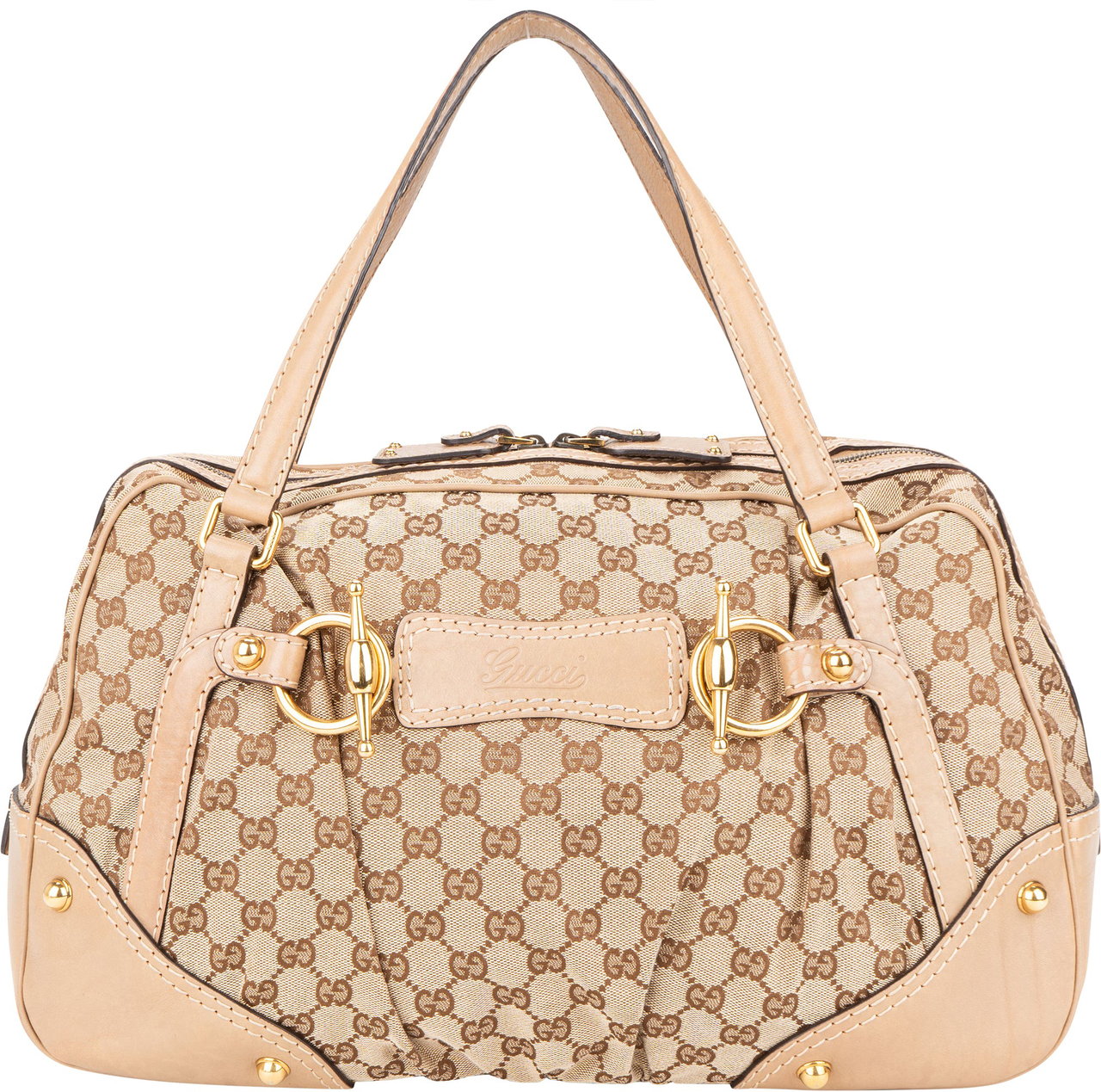 Gucci Gucci GG Monogram Horsebit Handbag Bruin