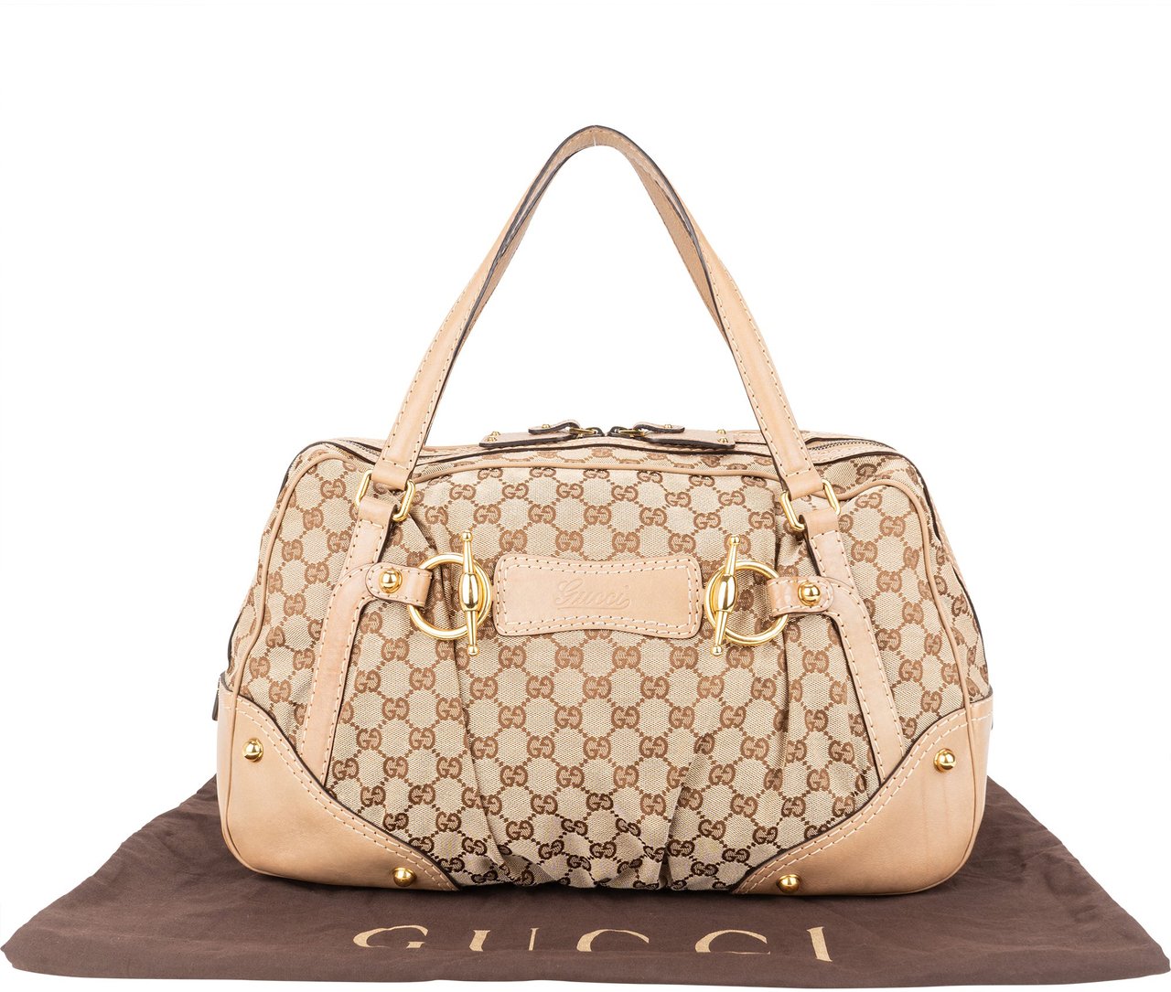 Gucci Gucci GG Monogram Horsebit Handbag Bruin