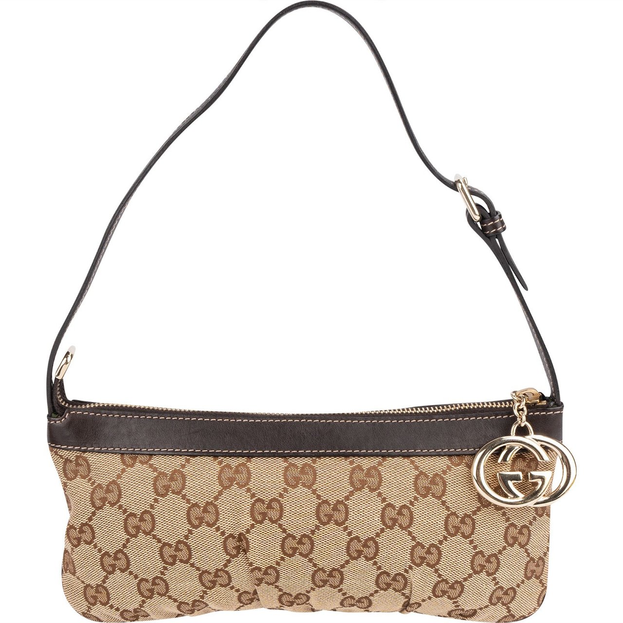 Gucci Gucci Monogram GG Charm Pochette Shoulder Bag Beige