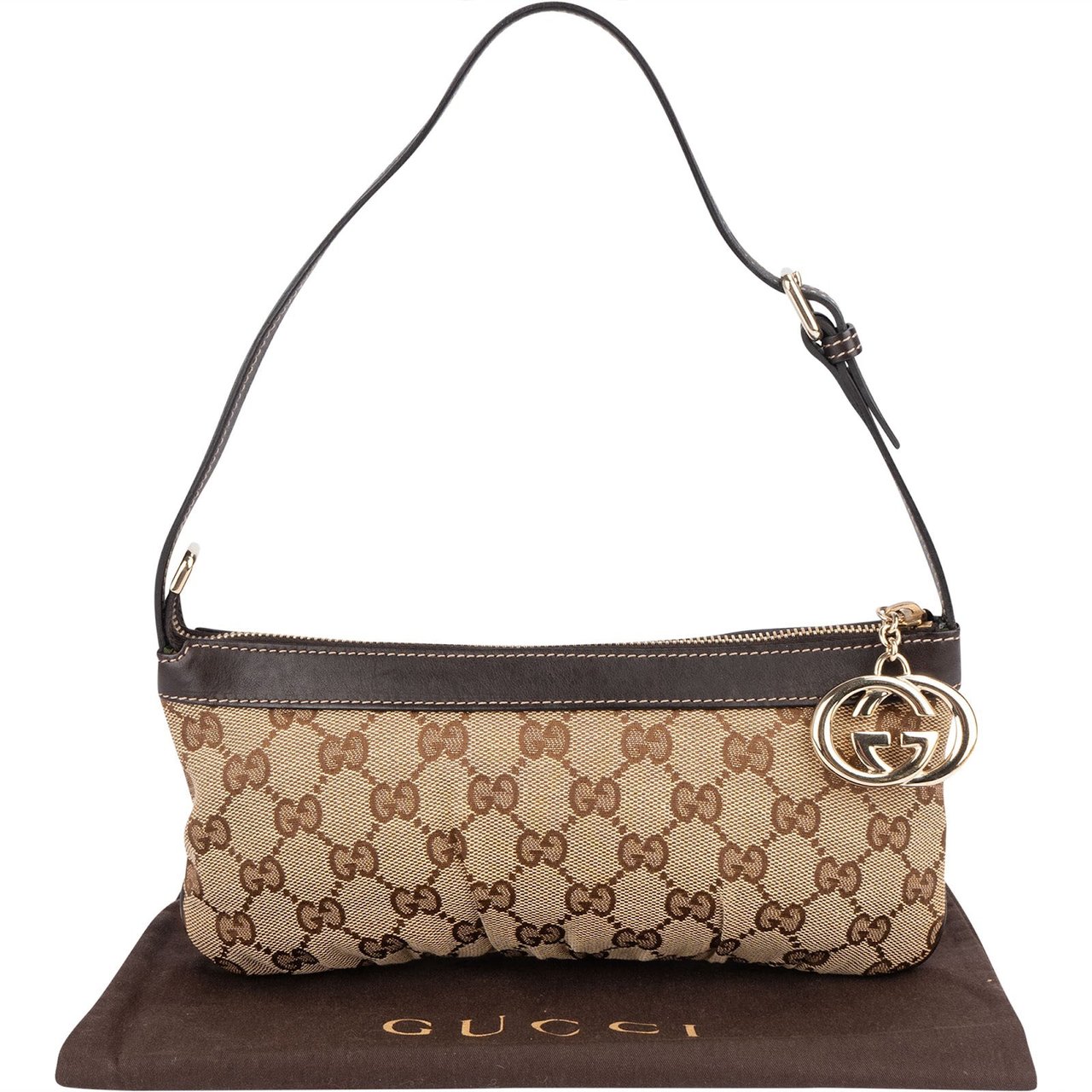 Gucci Gucci Monogram GG Charm Pochette Shoulder Bag Beige