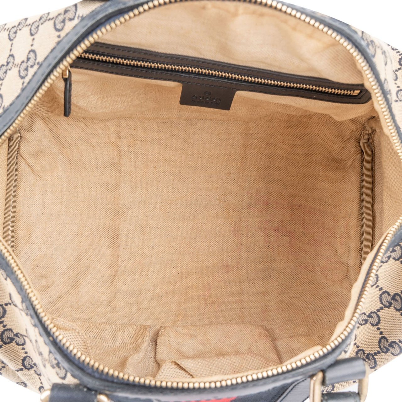 Gucci Gucci Monogram GG Canvas Web Boston Handbag Beige