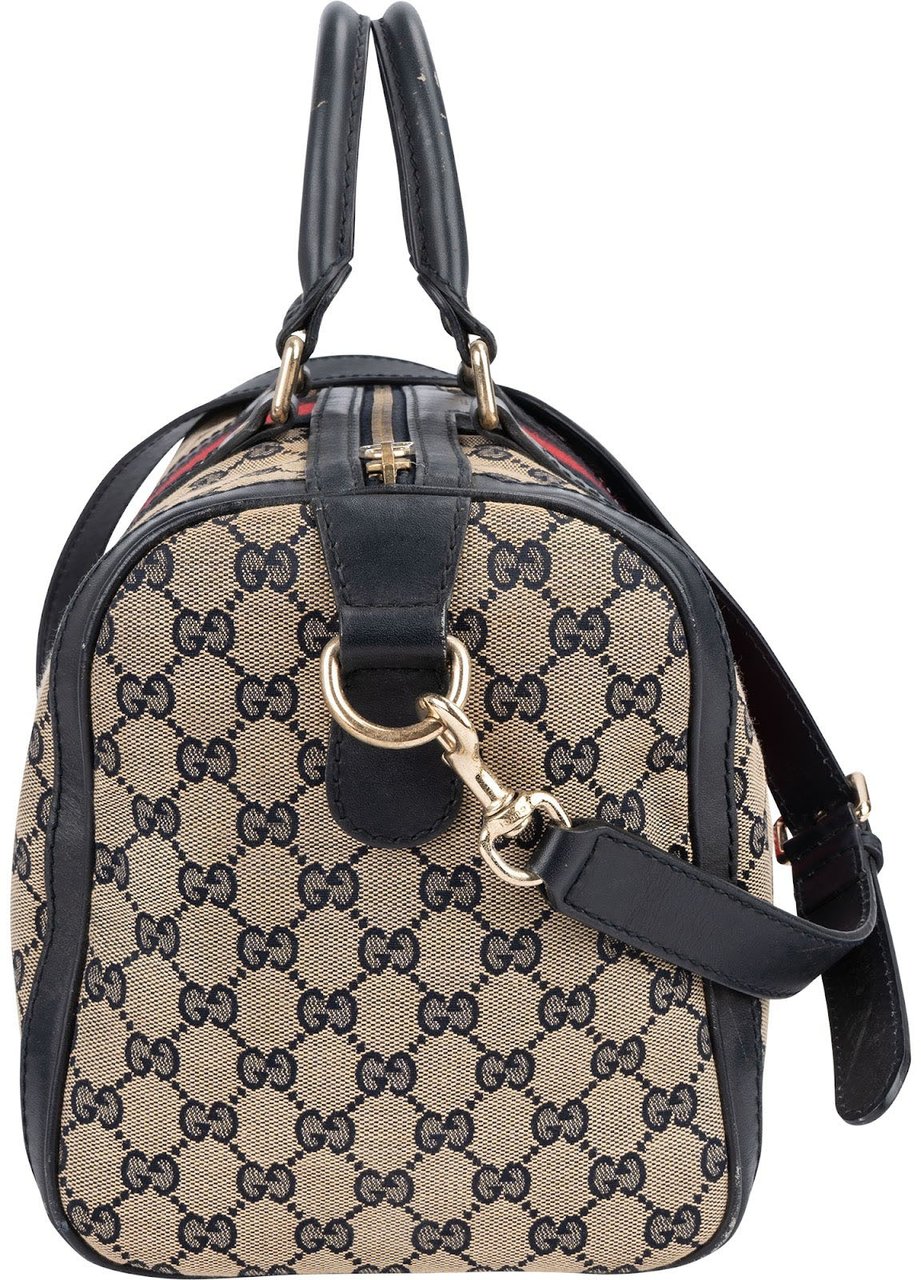 Gucci Gucci Monogram GG Canvas Web Boston Handbag Beige