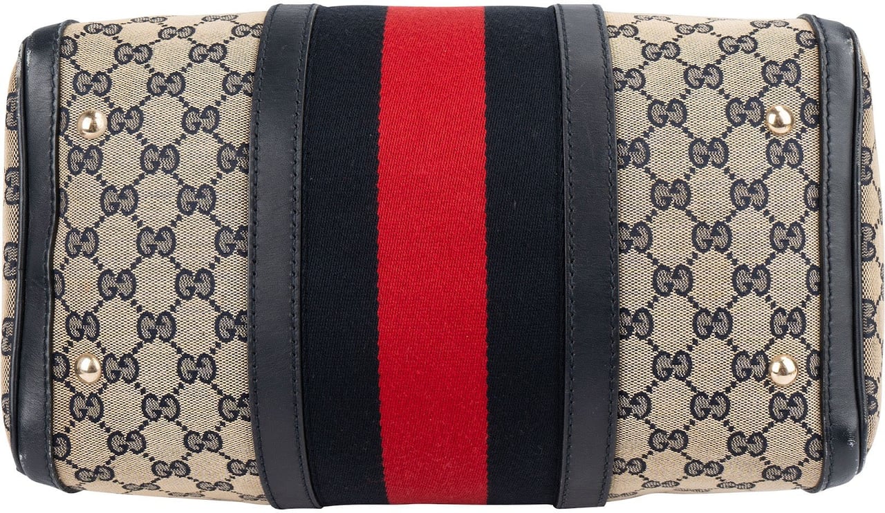 Gucci Gucci Monogram GG Canvas Web Boston Handbag Beige