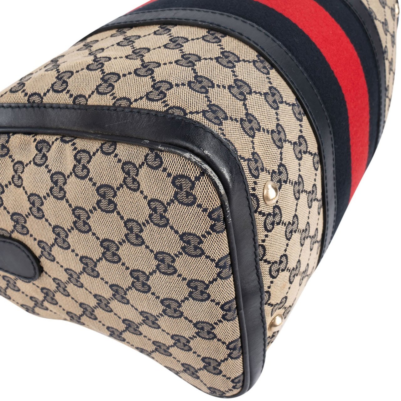 Gucci Gucci Monogram GG Canvas Web Boston Handbag Beige