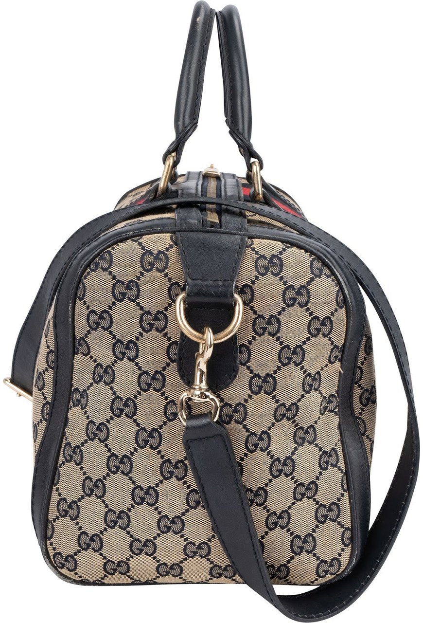 Gucci Gucci Monogram GG Canvas Web Boston Handbag Beige