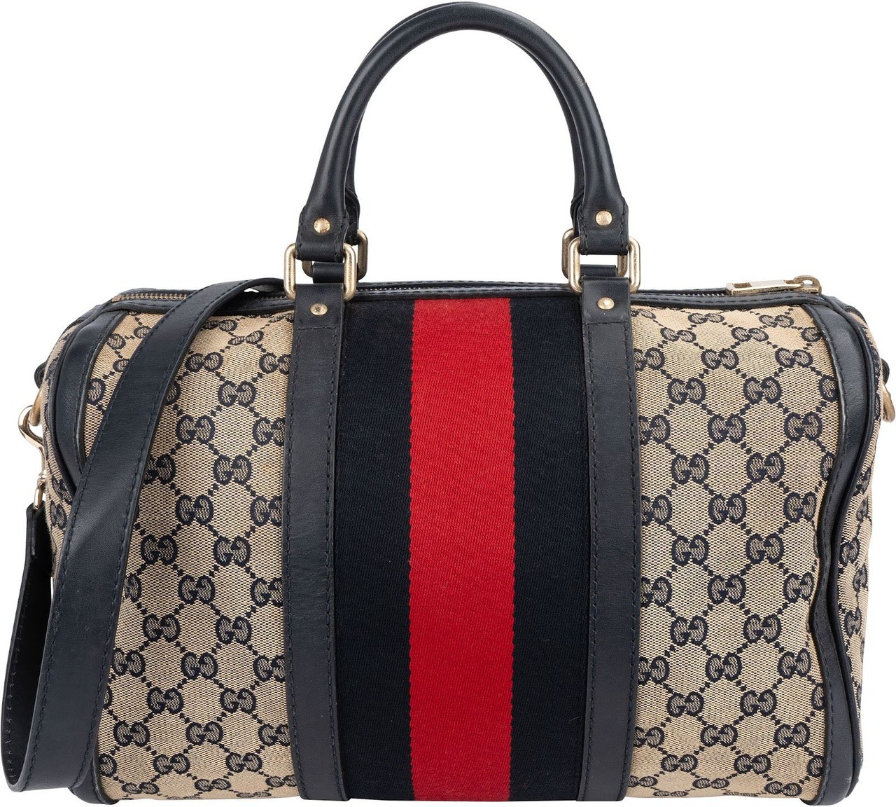 Gucci Gucci Monogram GG Canvas Web Boston Handbag Beige