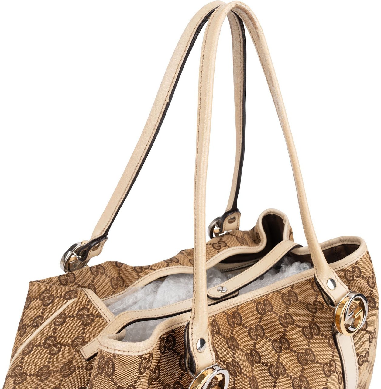 Gucci Gucci Monogram GG Canvas Twin Shoulder Bag Beige