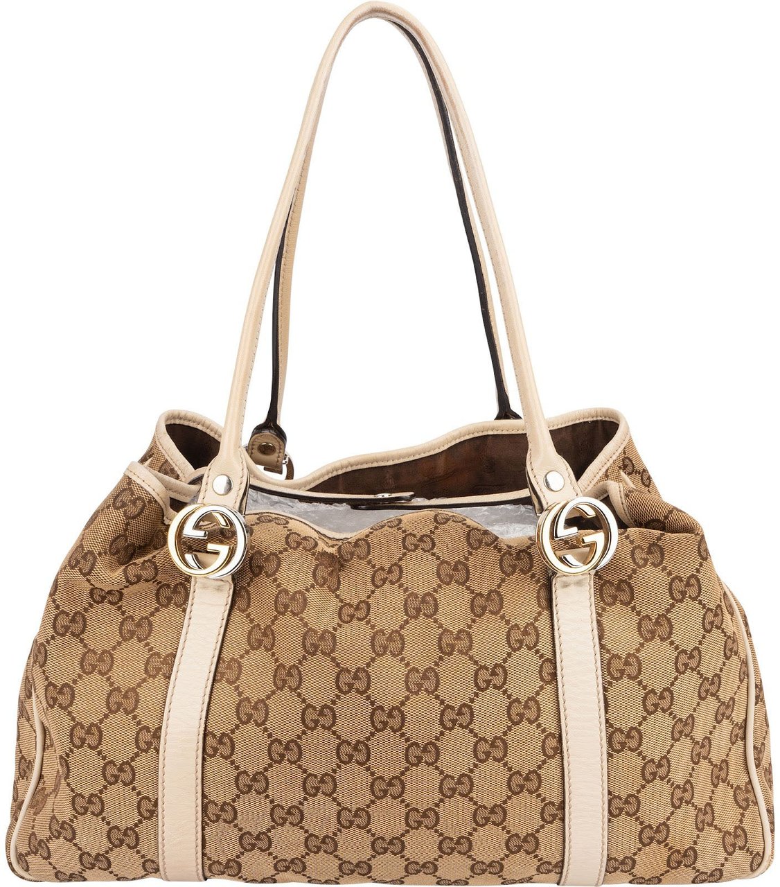 Gucci Gucci Monogram GG Canvas Twin Shoulder Bag Beige