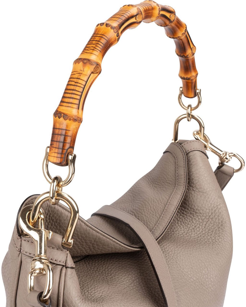 Gucci Gucci Pebbled Leather Bamboo Shopper Hobo Shoulder Bag Taupe