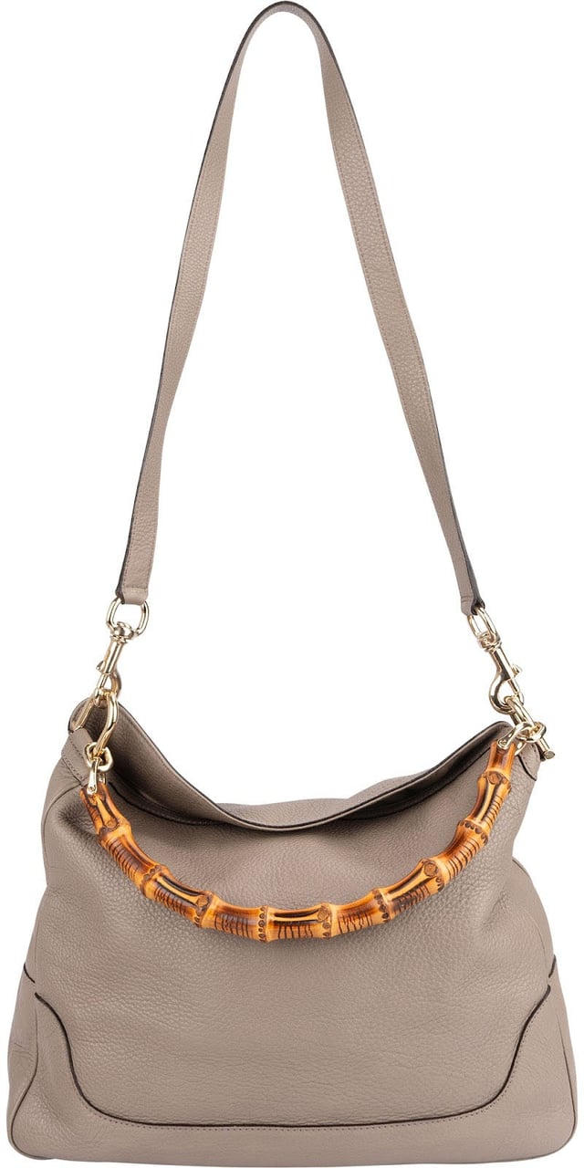 Gucci Gucci Pebbled Leather Bamboo Shopper Hobo Shoulder Bag Taupe
