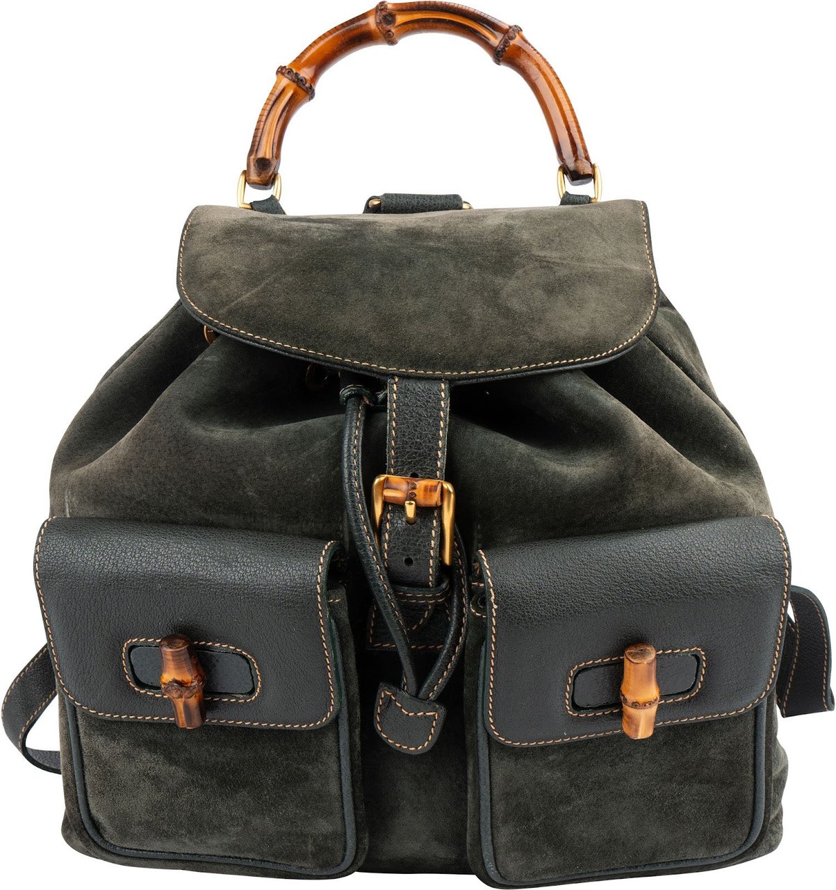 Gucci Gucci Green Suede Bamboo Backpack Donkergroen