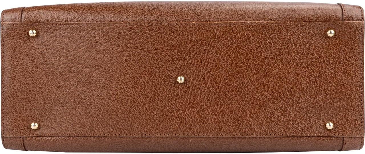 Gucci Gucci Brown Pebbled Leather Bamboo Top Handle Tote Handbag Bruin