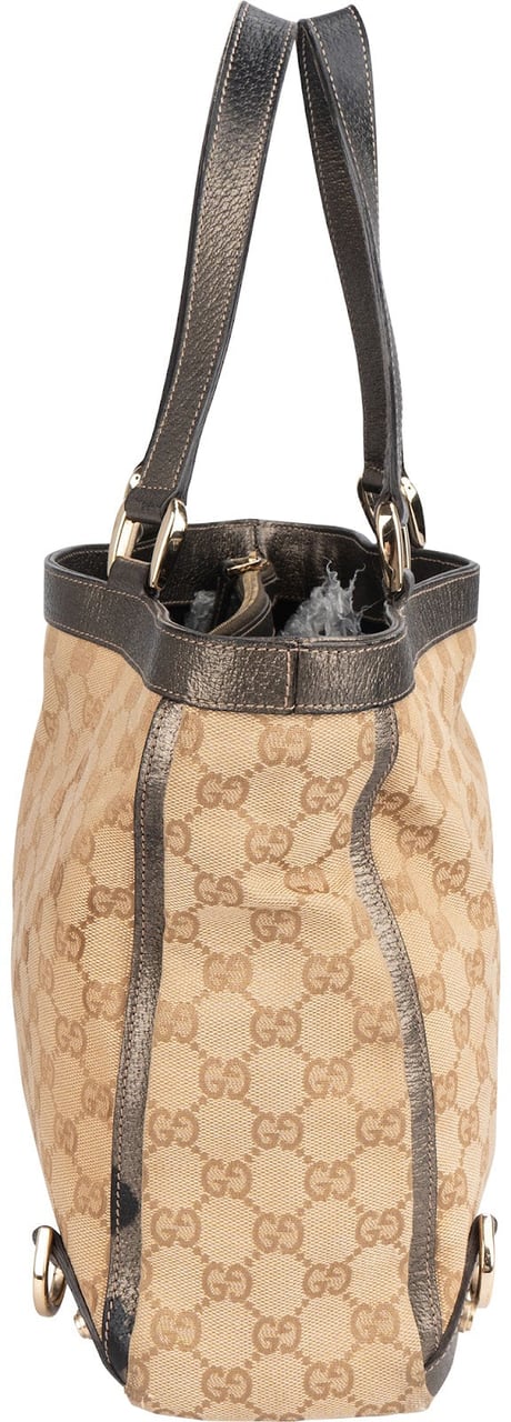 Gucci Gucci Monogram GG Metallic Leather Abbey Tote Handbag Beige