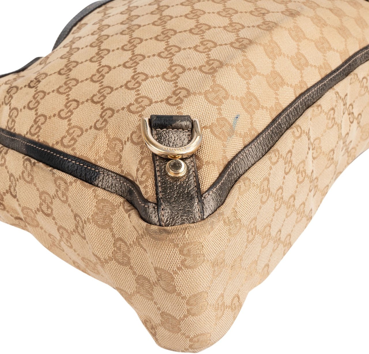 Gucci Gucci Monogram GG Metallic Leather Abbey Tote Handbag Beige