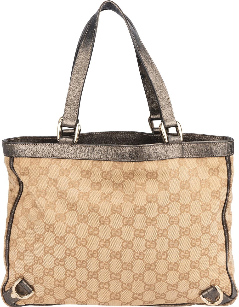 Gucci Gucci Monogram GG Metallic Leather Abbey Tote Handbag Beige
