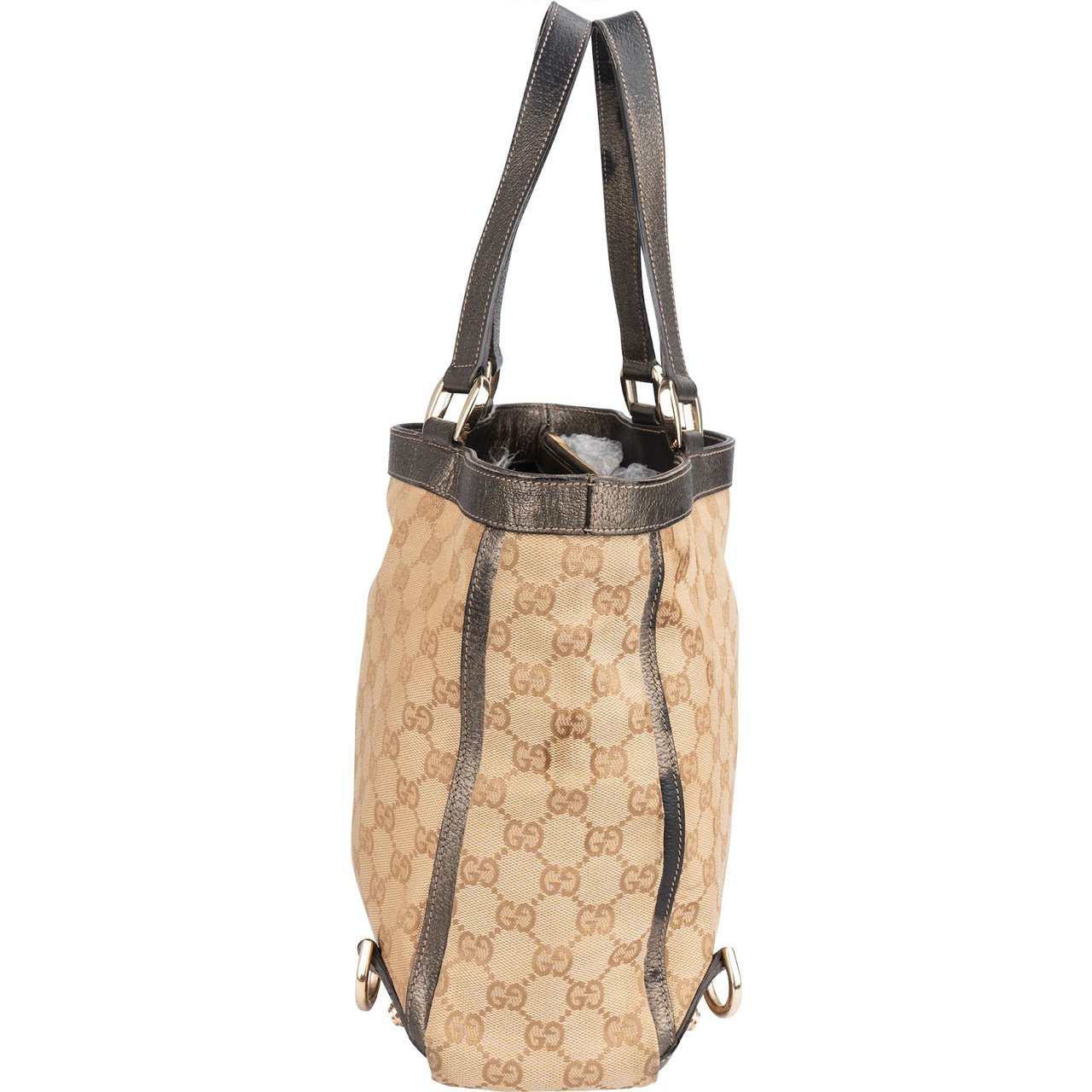 Gucci Gucci Monogram GG Metallic Leather Abbey Tote Handbag Beige