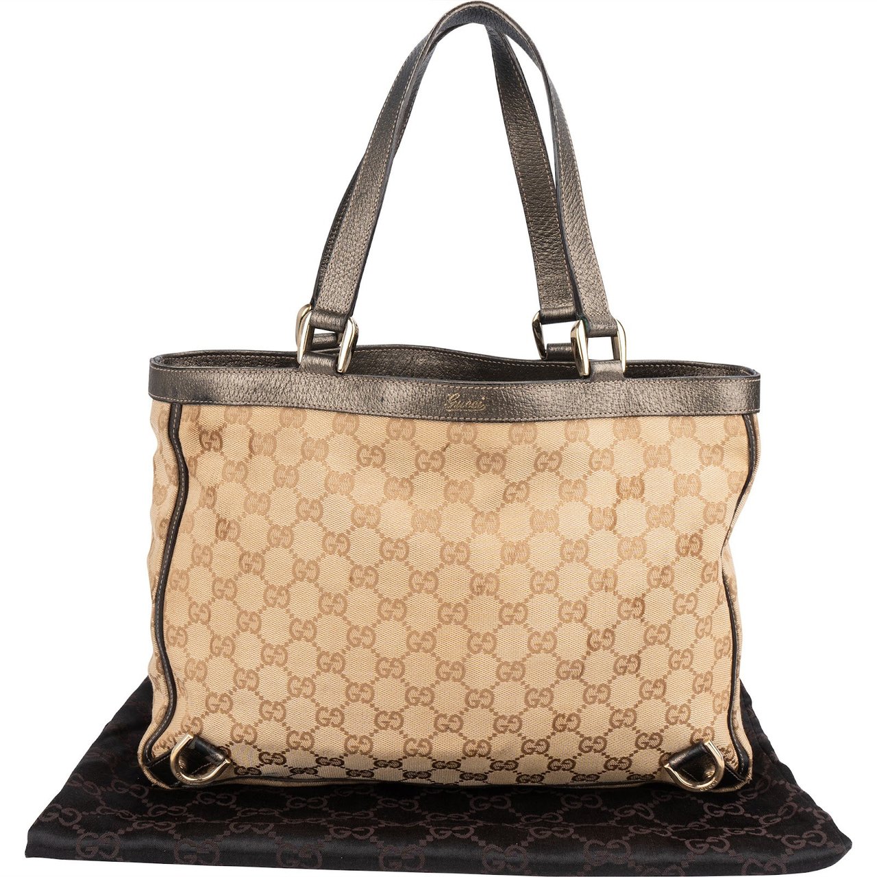 Gucci Gucci Monogram GG Metallic Leather Abbey Tote Handbag Beige