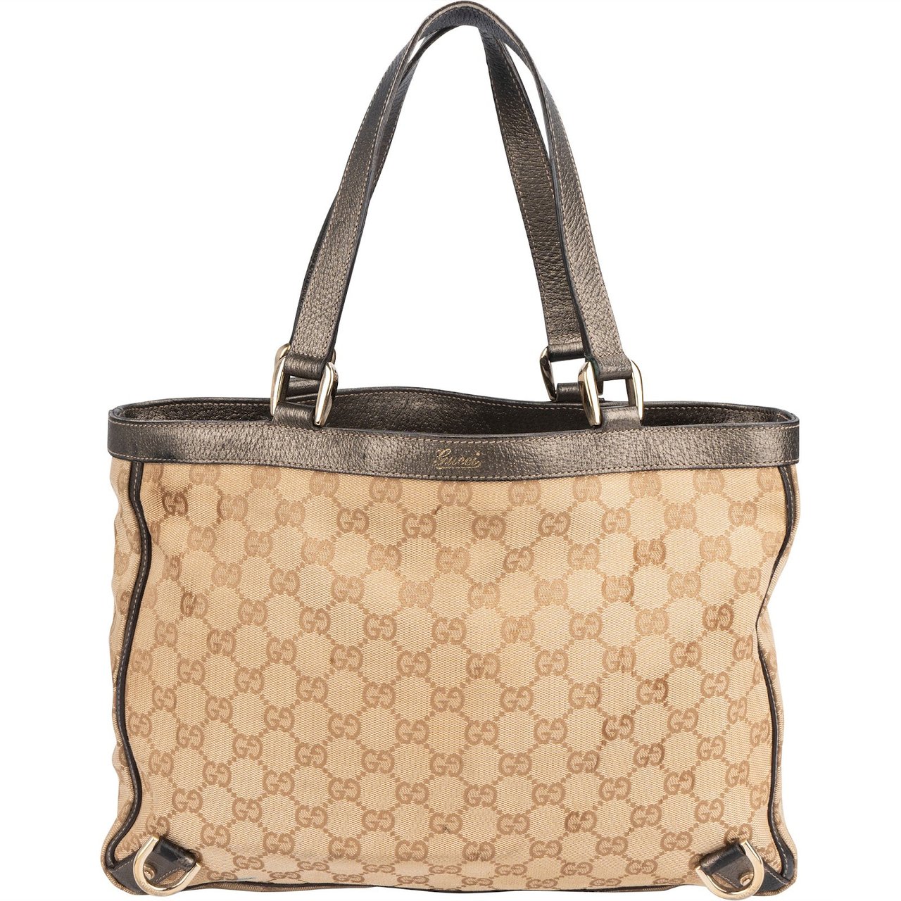 Gucci Gucci Monogram GG Metallic Leather Abbey Tote Handbag Beige