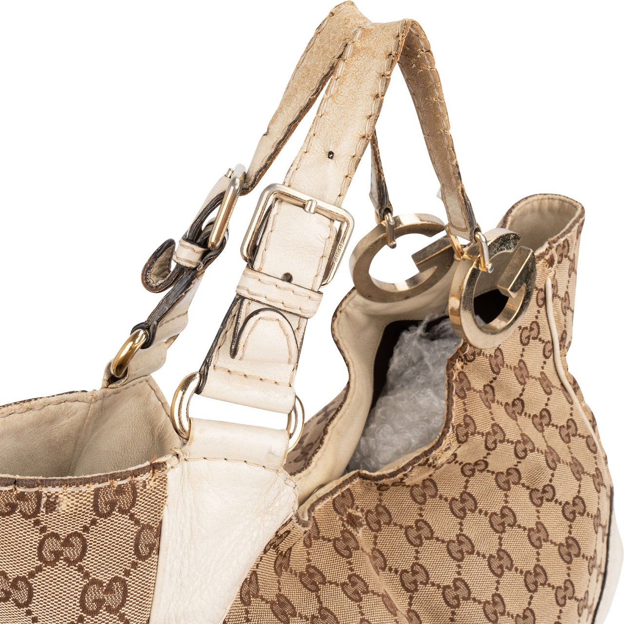 Gucci Gucci Monogram GG Canvas Interlocking G Hobo Handbag Beige