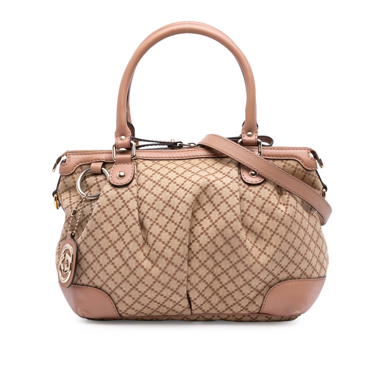 Gucci Diamante Canvas Sukey Satchel Bruin