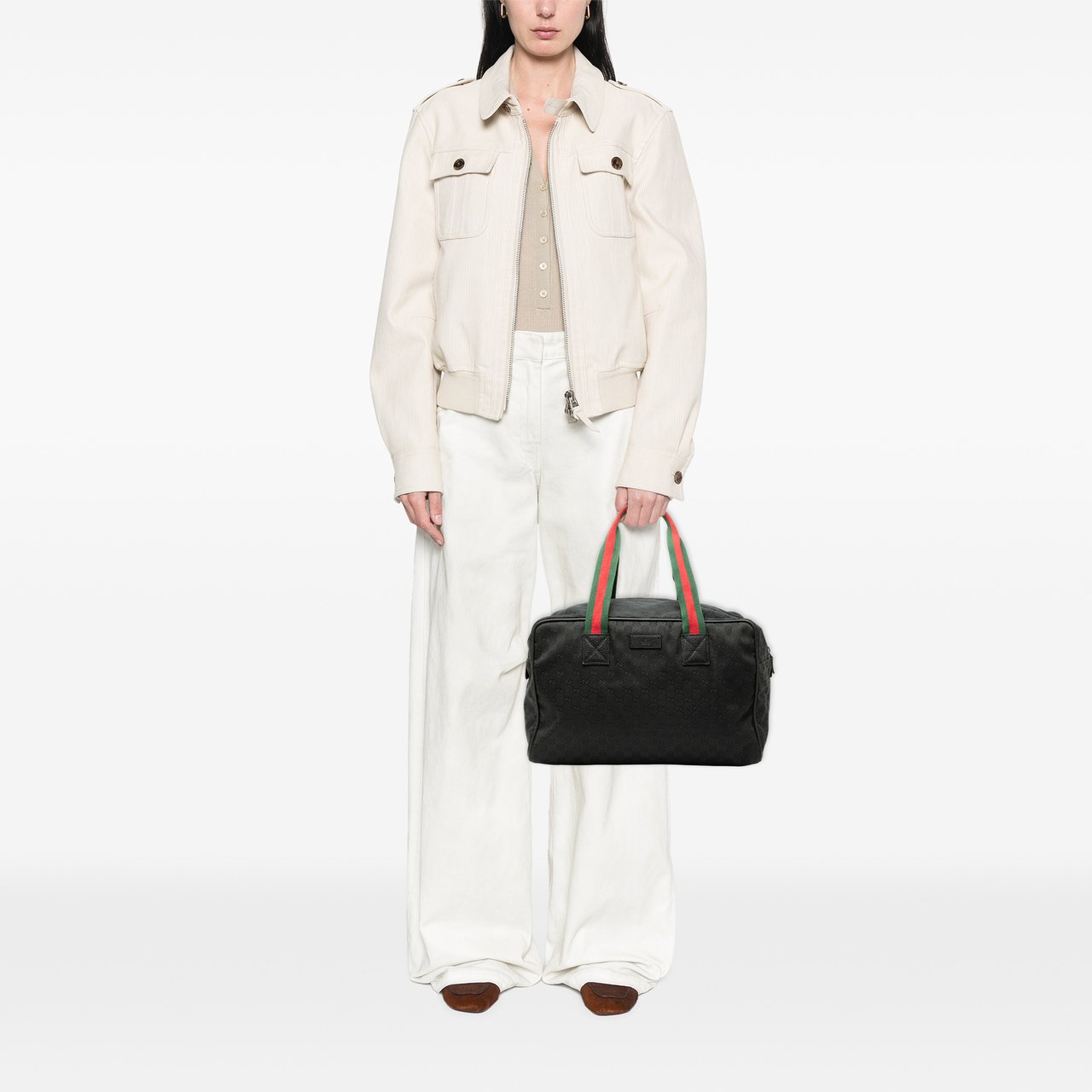 Gucci GG Canvas Web Travel Bag Zwart