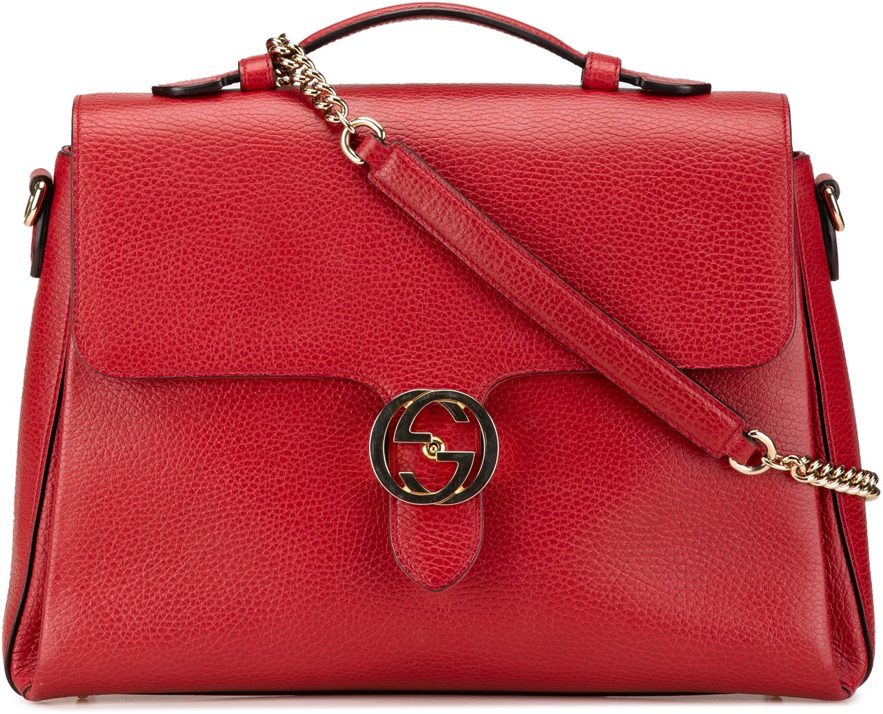 Gucci Medium Dollar Calf Interlocking G Satchel Rood