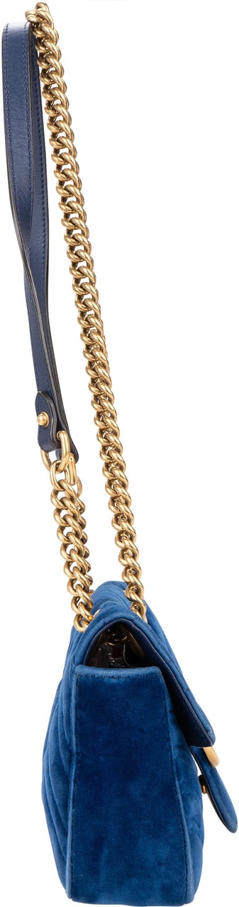 Gucci Gucci Blue Satin Marmont Stitch Crossbody Bag Blauw