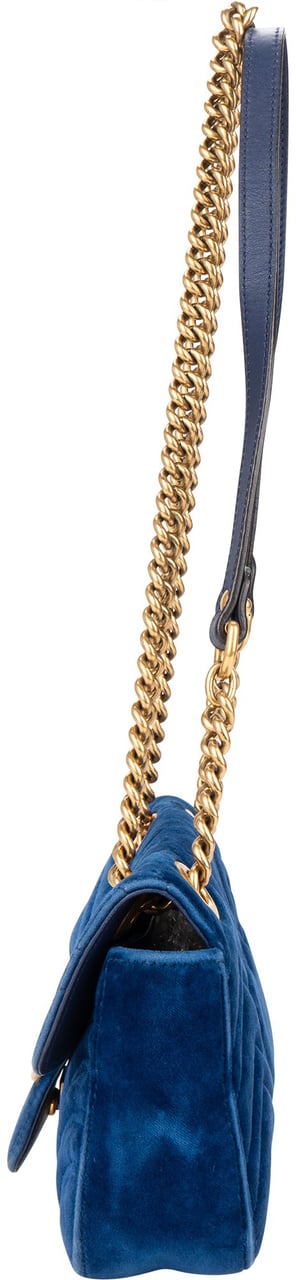 Gucci Gucci Blue Satin Marmont Stitch Crossbody Bag Blauw
