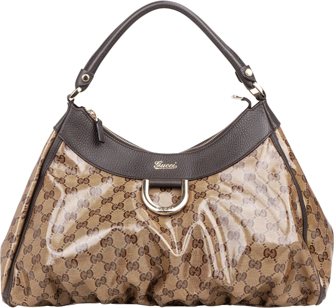 Gucci Gucci Monogram GG Crystal Abbey D-Ring Hobo Shoulder Bag Beige