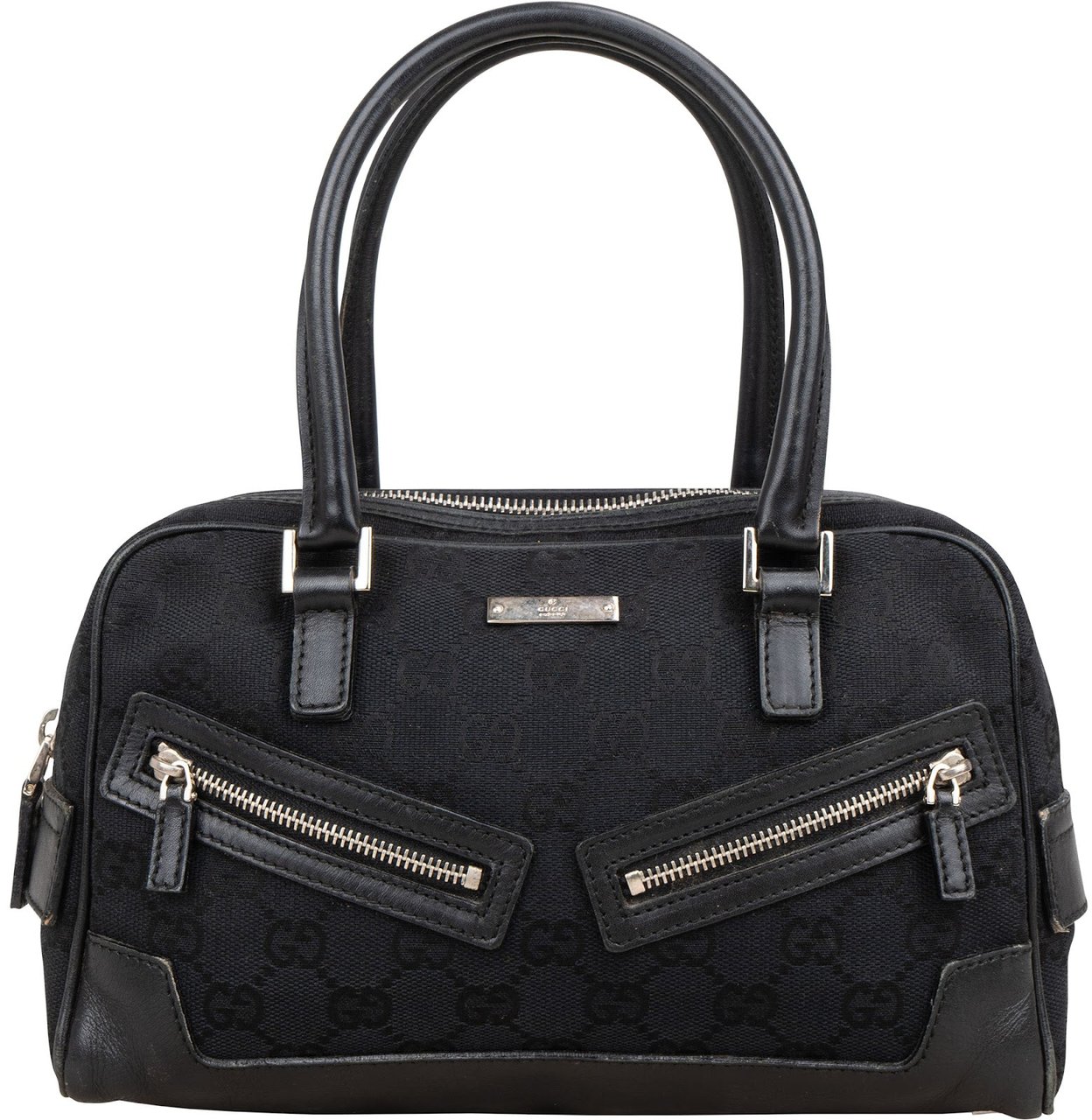 Gucci Gucci Monogram GG Canvas Twin Pocket Boston Handbag Zwart